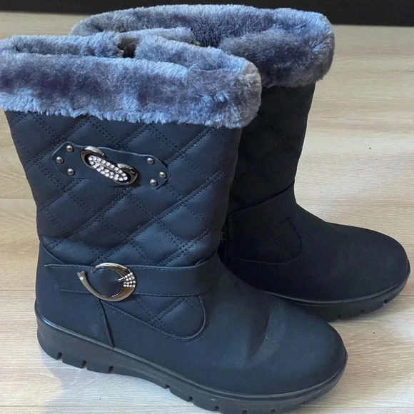 Golden Road Women’s winter waterproof Boots black/ grey fur size 8 - Picture 1 of 8
